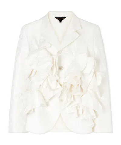 Comme Des Garçons Frayed Ruffled Brocade Jacket In Neutral