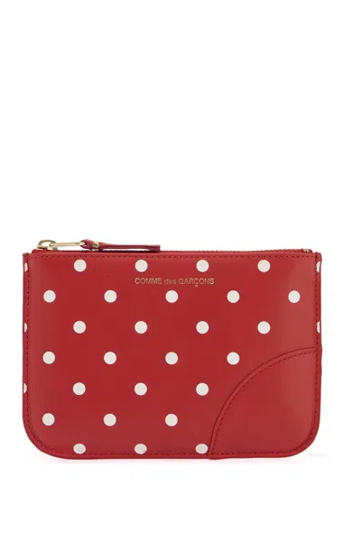 Comme Des Garçons Unisex Red Leather Polka Dot Wallet With Gold Zip