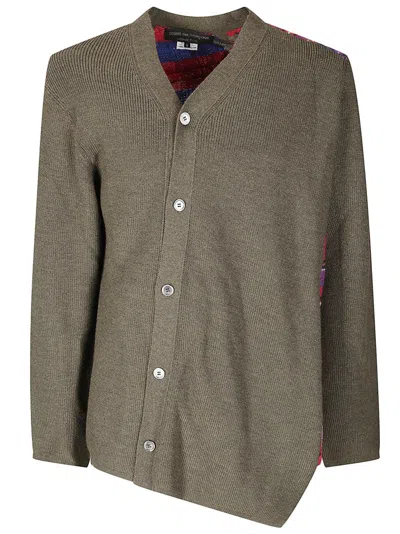 Comme Des Garçons V-neck Cardigan With Asymmetrical Button Closure In Multi