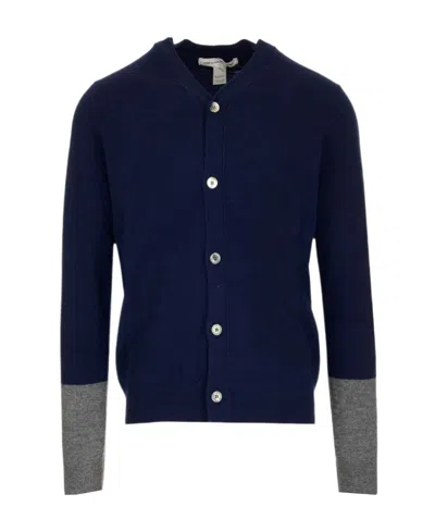 Comme Des Garçons V-neck Contrast Cuff Cardigan In Blue