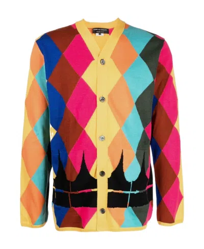 Comme Des Garçons V-neck Diamond-print Cardigan In Multicolor