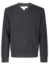 Comme Des Garçons V-neck Knit Sweater With Ribbed Finishing In Black