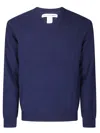 Comme Des Garçons V-neck Knit Sweater With Ribbed Trim In Blue