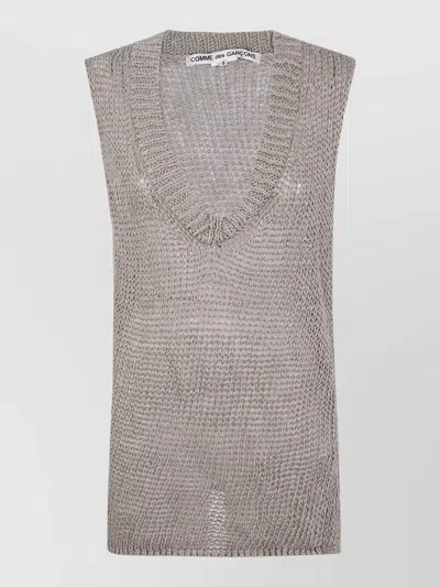 Comme Des Garçons V Neck Sleeveless Knit Vest Top In Gray