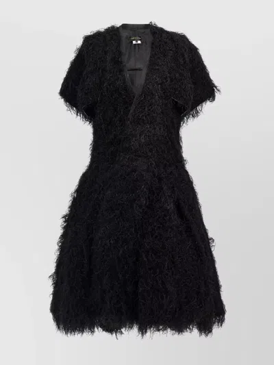 Comme Des Garçons V-neckline Short Sleeves Flared Skirt Knee-length In Black