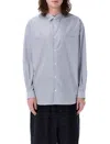 Comme Des Garçons Striped Shirt Featuring Chest Pocket In White