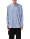 Comme Des Garçons Striped Long Sleeve Shirt Featuring Chest Pocket In Blue
