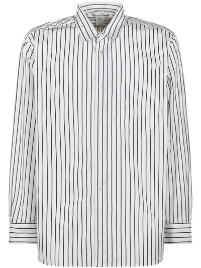 Comme Des Garçons Vertical Striped Button-down Shirt With Chest Pocket In White