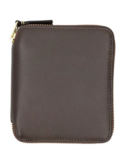 Comme Des Garçons Vertical Zip Around Wallet In Brown