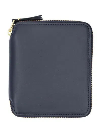 Comme Des Garçons Petite Leather Wallet Gold Accents In Navy