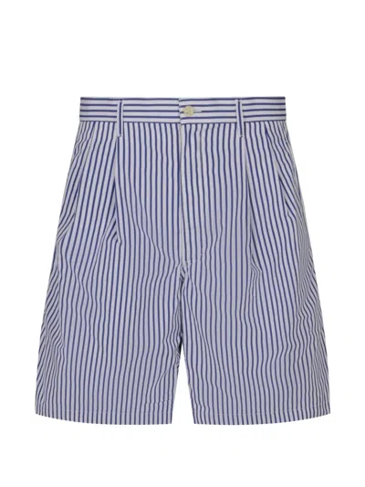 Comme Des Garçons Vertical-stripe Pleated Shorts In Blue