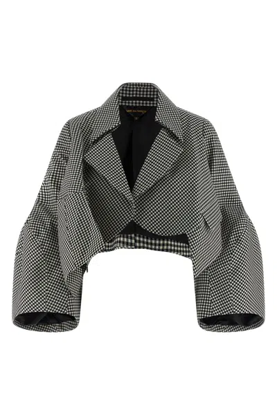 Comme Des Garçons Checkered Cropped Shrug Wide Sleeves In Gray