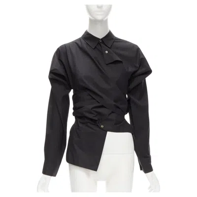 Pre-owned Comme Des Garçons Comme Des Garcons Vintage 1980's Deconstructed Wrap Bias Placket Cutout Shirt M In Black