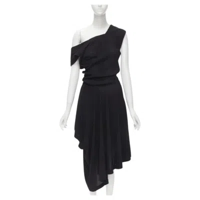 Pre-owned Comme Des Garçons Comme Des Garcons Vintage 1980s Acetate Knit Angular Draped Handkerchief Dress M In Black