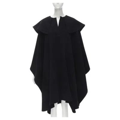 Pre-owned Comme Des Garçons Comme Des Garcons Vintage 1980s Black Wool Wide Ruffle Collar Circle Poncho Cape