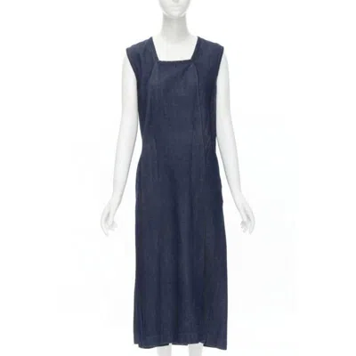 Pre-owned Comme Des Garçons Comme Des Garcons Vintage 1991 Indigo Denim Pinched Seam Square Neck Dress M In Blue