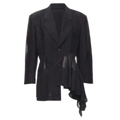 Comme Des Garçons Vintage Comme Des Garcons 1980's Ruffle Draped Checked Sheer Blazer Jacket M In Black