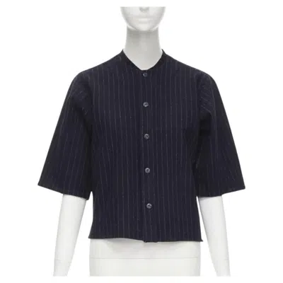 Pre-owned Comme Des Garçons Vintage Comme Des Garcons 1980s Navy Blue Pinstripe Wool Boxy Baseball Shirt S