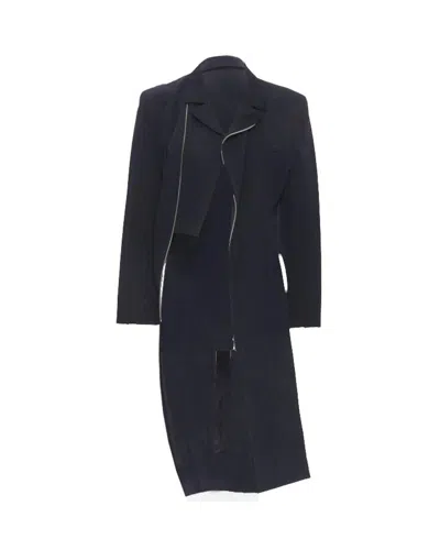 Comme Des Garçons Vintage Comme Des Garcons 1991 Navy Blue Cotton Asymmetric Cut Biker Coat