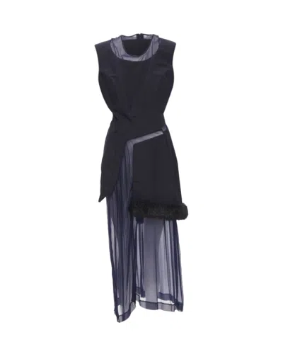 Comme Des Garçons Vintage Comme Des Garcons 1997 Black Faux Fur Illusion Panelled Layered Dress In Blue