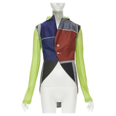 Pre-owned Comme Des Garçons Vintage Runway Comme Des Garcons '95 Colorblock Green Sleeves Layered Vest M