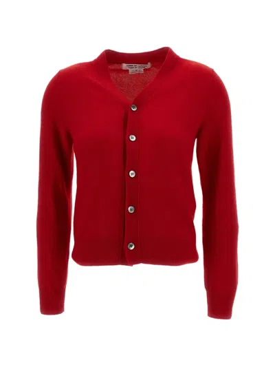 Comme Des Garçons V-neck Cashmere Cardigan In Red