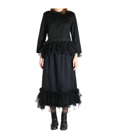 Comme Des Garçons Waist Tulle Long-sleeved T-shirt In Black