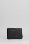 Comme Des Garçons Leather Coin Case With Logo And Zip In Black