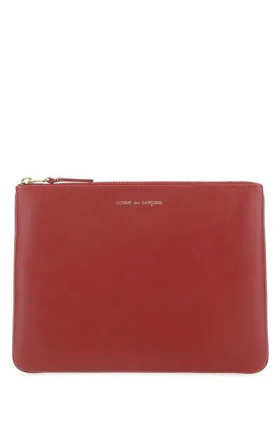 Comme Des Garçons Wallet Canvas Logo Clutch Bag In Red