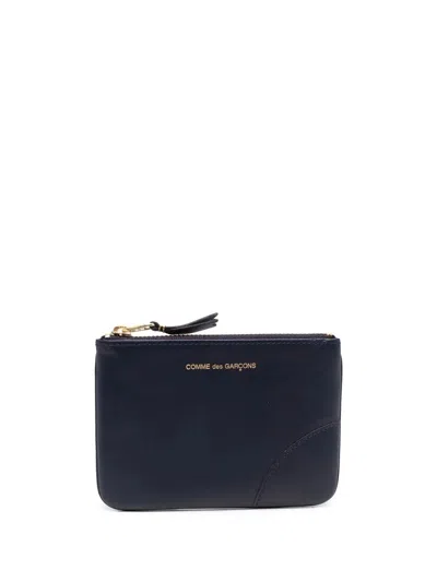 Comme Des Garçons Wallet Classic Leather Line Pouch In Blue