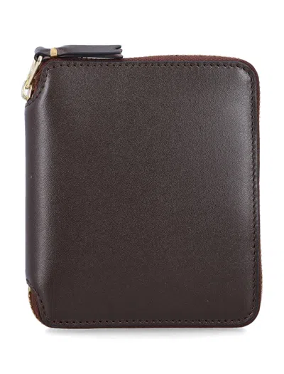 Comme Des Garçons Comme Des Garcons Wallet Compact Zip-around Wallet With Gold-tone Hardware And Card Slots In Marrone