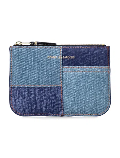 Comme Des Garçons Wallet Denim Effect Leather Pouch In Blue