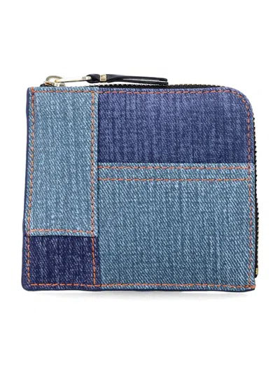 Comme Des Garçons Wallet Denim Effect Leather Zip Wallet In Blue