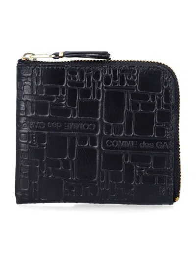 Comme Des Garçons Wallet Embossed Leather Zip Wallet In Black