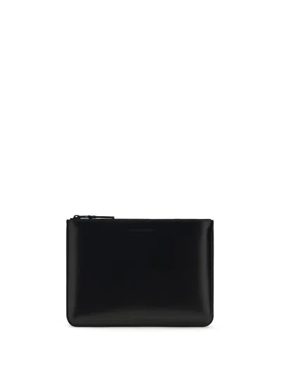 Comme Des Garçons Wallet Embossed Logo Calf Leather Wallet In Black