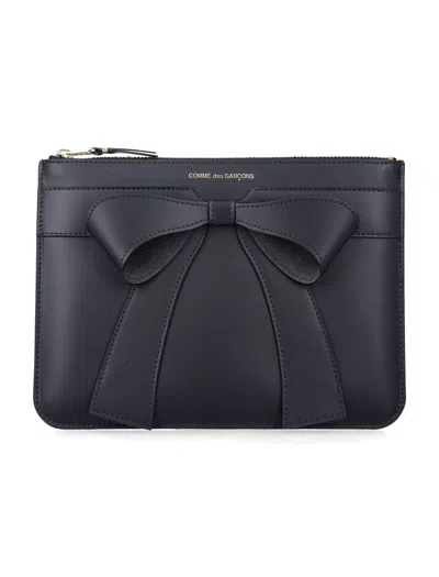 Comme Des Garçons Wallet Large Big Bow Leather Pouch In Black