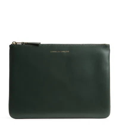 Comme Des Garçons Wallet Large Leather Pouch In Green