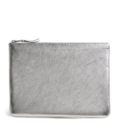 Comme Des Garçons Wallet Large Leather Pouch In Silver