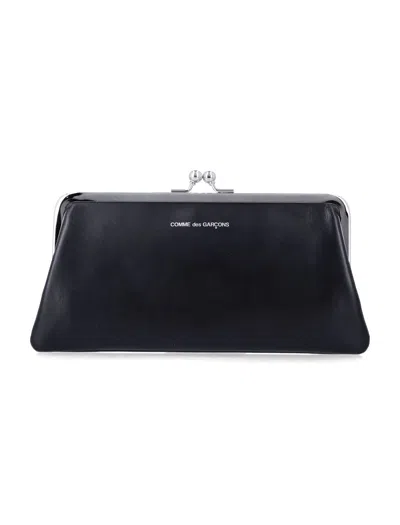 Comme Des Garçons Wallet Large Smooth Leather Kiss-clasp Purse In Black