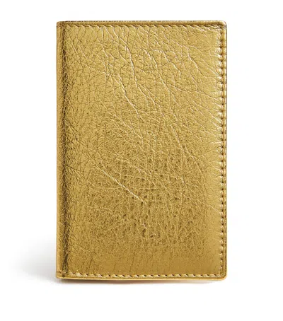 Comme Des Garçons Wallet Leather Bifold Vertical Card Holder In Gold