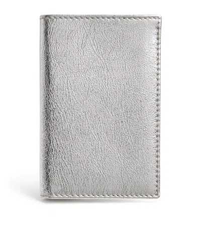 Comme Des Garçons Wallet Leather Bifold Vertical Card Holder In Silver