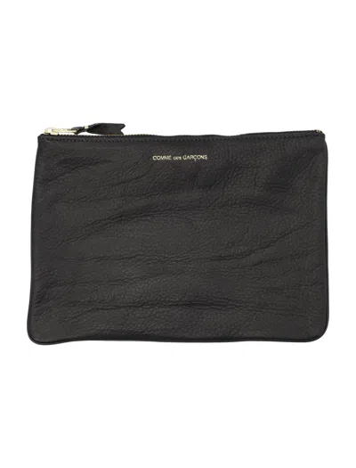 Comme Des Garçons Wallet Leather Flat Pouch In Black