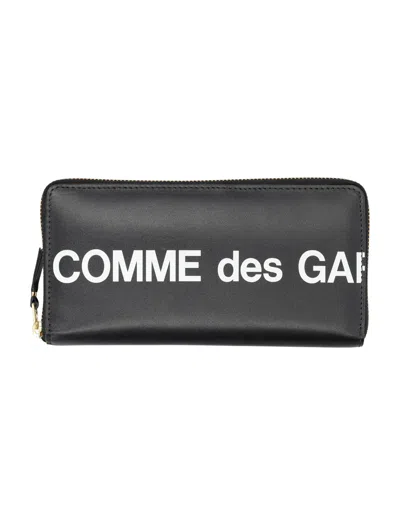 Comme Des Garçons Comme Des Garcons Wallet Leather Logo Horizontal All-around Zip Wallet (10.5 X 20 Cm) In Black