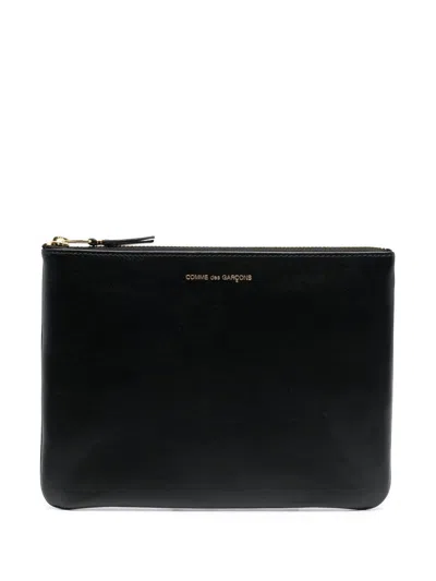 Comme Des Garçons Wallet Leather Pouch, Gold Hardware In Black
