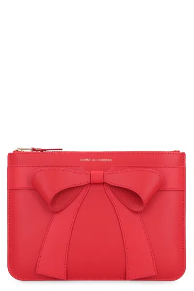 Comme Des Garçons Wallet Leather Pouch In Red