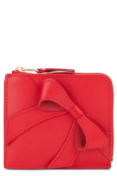 Comme Des Garçons Wallet Leather Wallet With Bow Detail, Zipper Closure & Cardholder (9.5 Cm X 11 Cm In Red