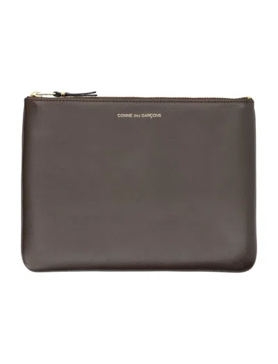 Comme Des Garçons Wallet Logo Printed Zip In Brown