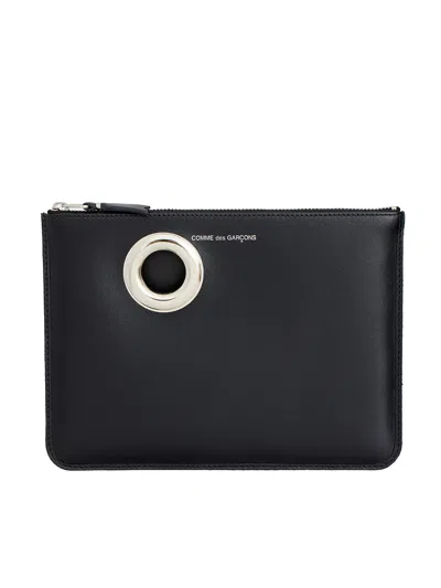 Comme Des Garçons Wallet Medium Eyelet Leather Pouch In Black
