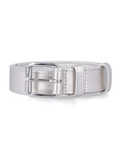 Comme Des Garçons Wallet Metallic Leather Belt In Silver