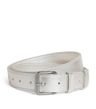 Comme Des Garçons Wallet Metallic Leather Buckle Belt In Silver